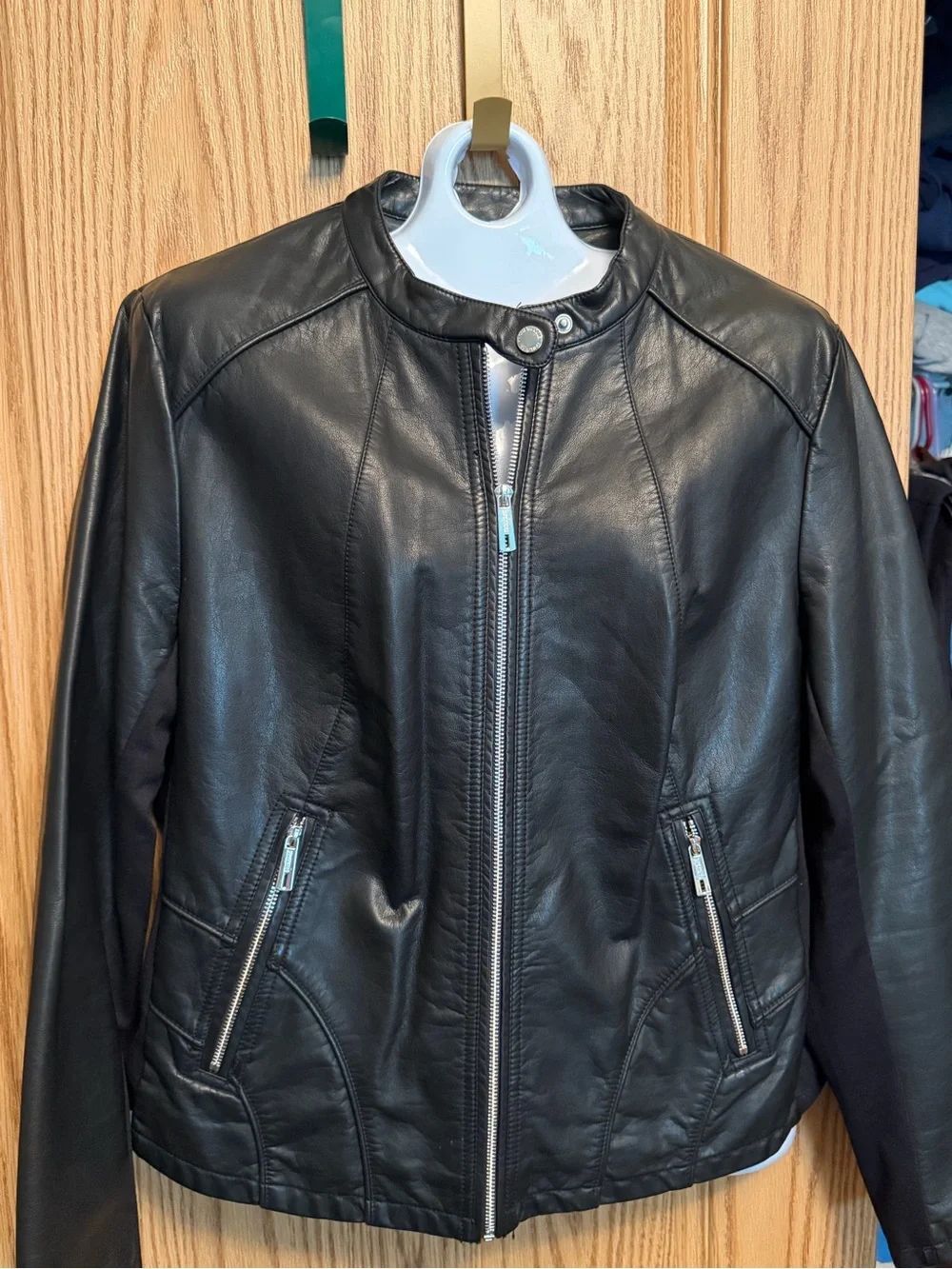 NWOT Black Women's Leather Zip Moto Jacket